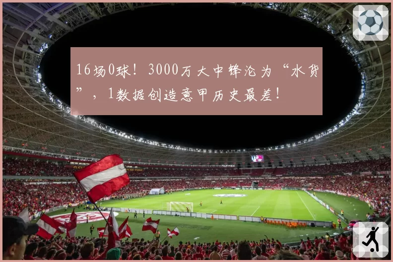 16场0球！3000万大中锋沦为“水货”，1数据创造意甲历史最差！